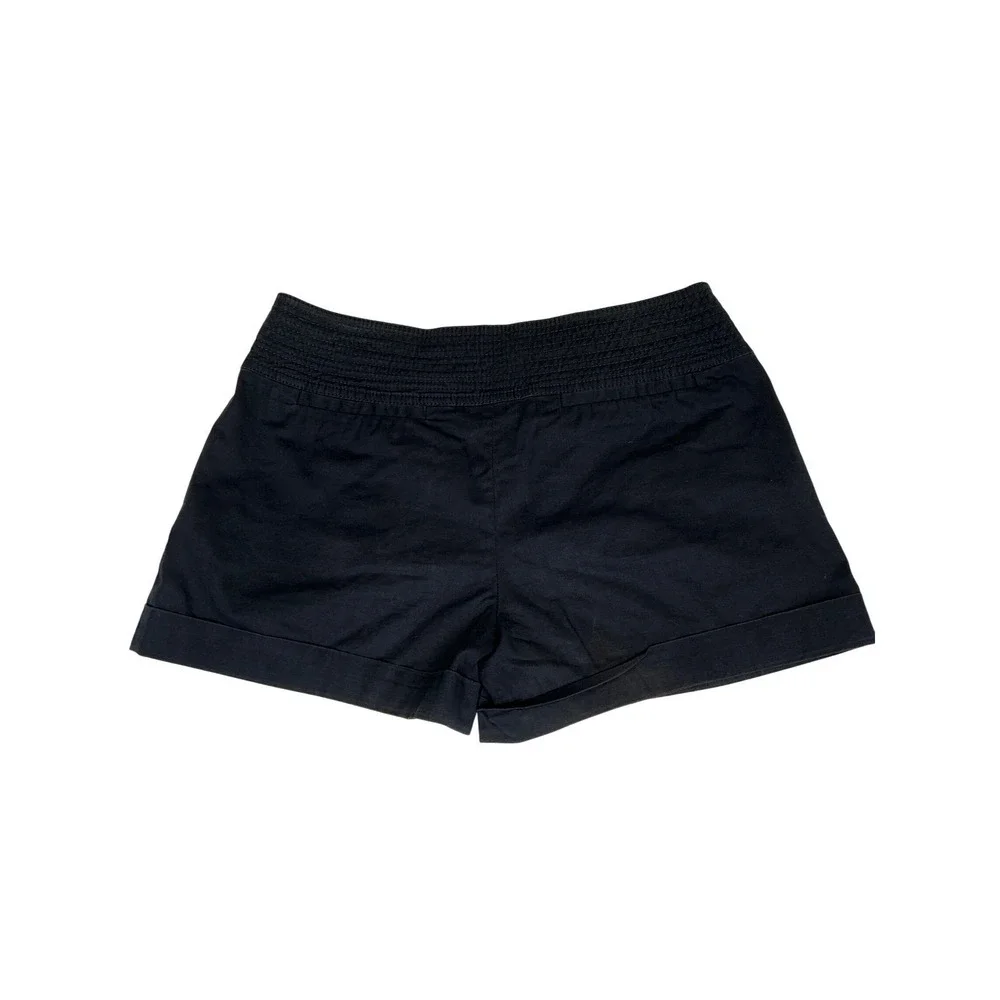 Tory Burch Black/Blue CottonStretch CuffedChino Shorts Gold Button Sz 4 21111224